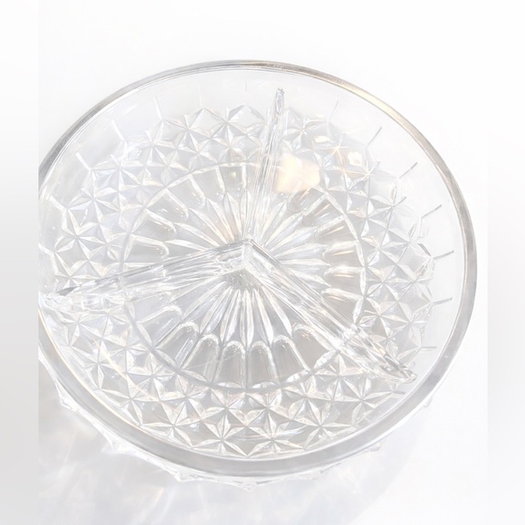 Other - Vintage Heavy Crystal Divided Serving Dish, with Silver Rim, 3-section Relish
